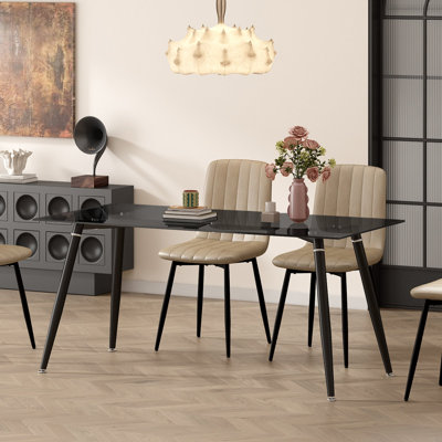 59.1" Black Rectangular Tempered Glass Dining Table for kitchen, dining room, living room by George Oliver