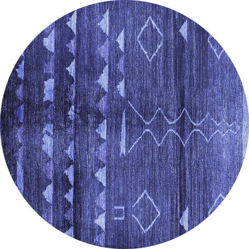 Tapis rond en laine / polyester tissé à la machine Ellyette - bleu marine / mauve
