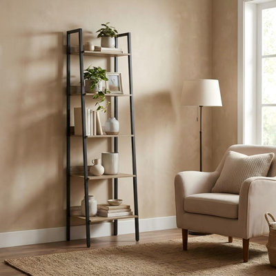 Maurus 5-Shelf Metal Freestanding Ladder Bookcase