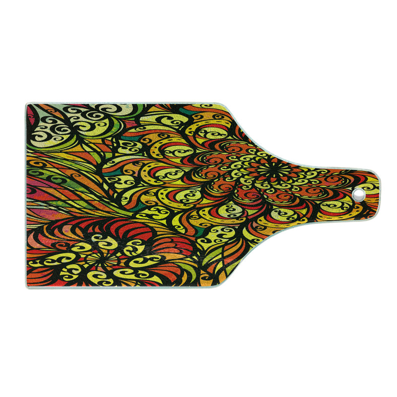 Colorful Tempered Glass Rectangular Cutting Board with Floral Design