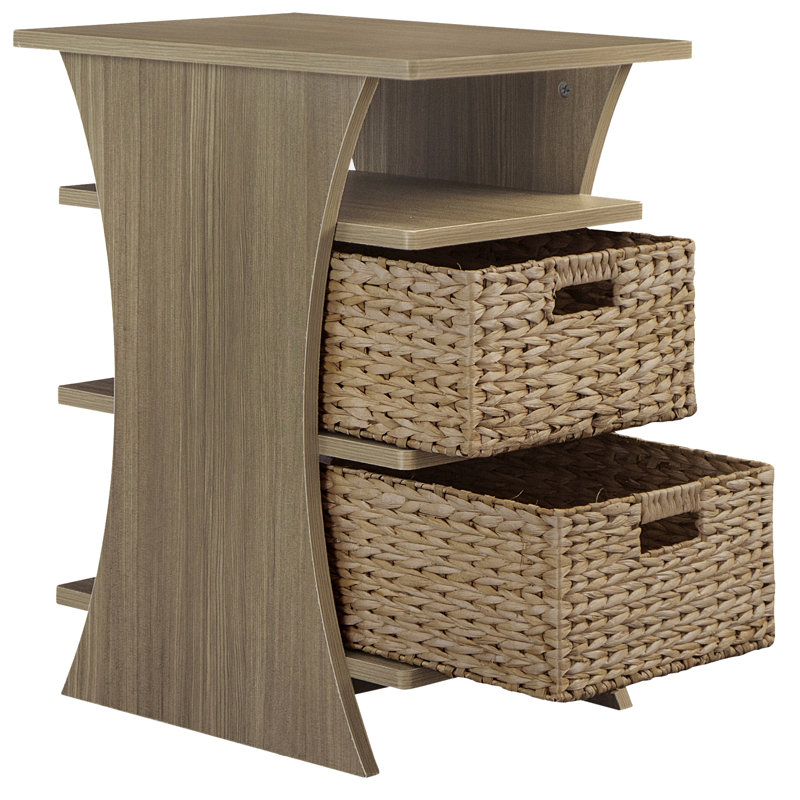 Table de bout à 2 tiroirs avec rangement Stroud, Naturel