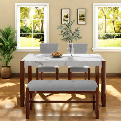 Modern Space-saving Dining Table Sets With Faux Marble And Rubber Wood