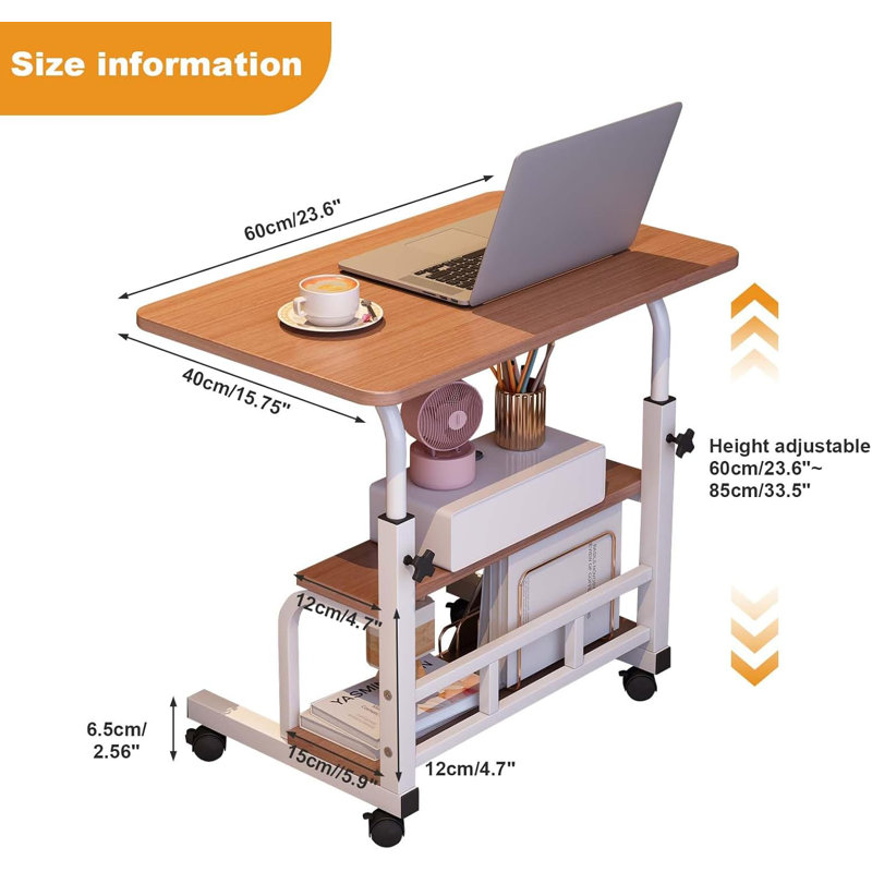 Bureau à domicile à roulettes sur roulettes, Brun 60 x 40 cm