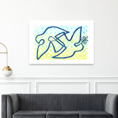 Peace Doves Olive Branch Abstract Minimalist Modern Bird Nature Wall Art Print 1 Piece Wrapped Canvas Wall Art