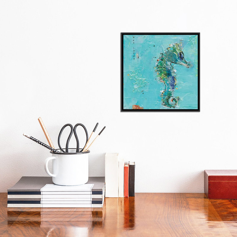 «Little Seahorse», reproduction d'art sur toile, H 18 po x l 18 po x P 1,5 po, Toile avec cadre noir, Pas de tapis