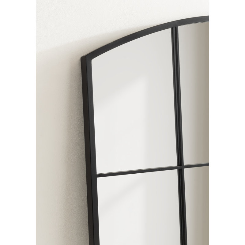 Latitude Run® Forsyth Windowpane Arch Mirror Black, 28" x 36"