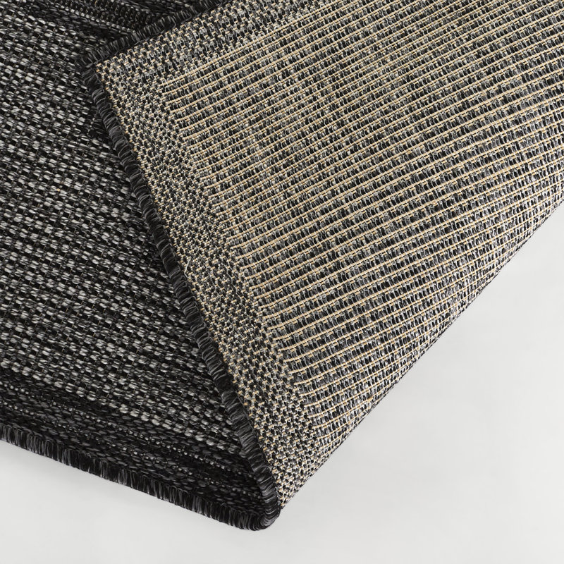 Ava Rectangular Black and Gray Synthetic Indoor/Outdoor Rug