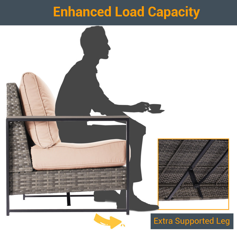 Mazure 3 Piece Patio Wicker Conversation Set with Side Table, Sand