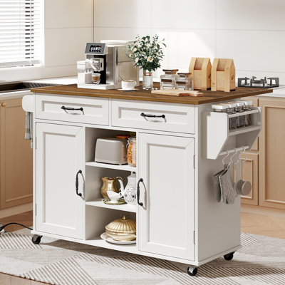 43.3" Kitchen Island with Power Outlets & Drop Leaf by 17 Stories
