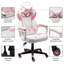 KINWELL Adjustable Reclining Ergonomic Faux Leather Swiveling PC & Racing Game Chair in White/Pink