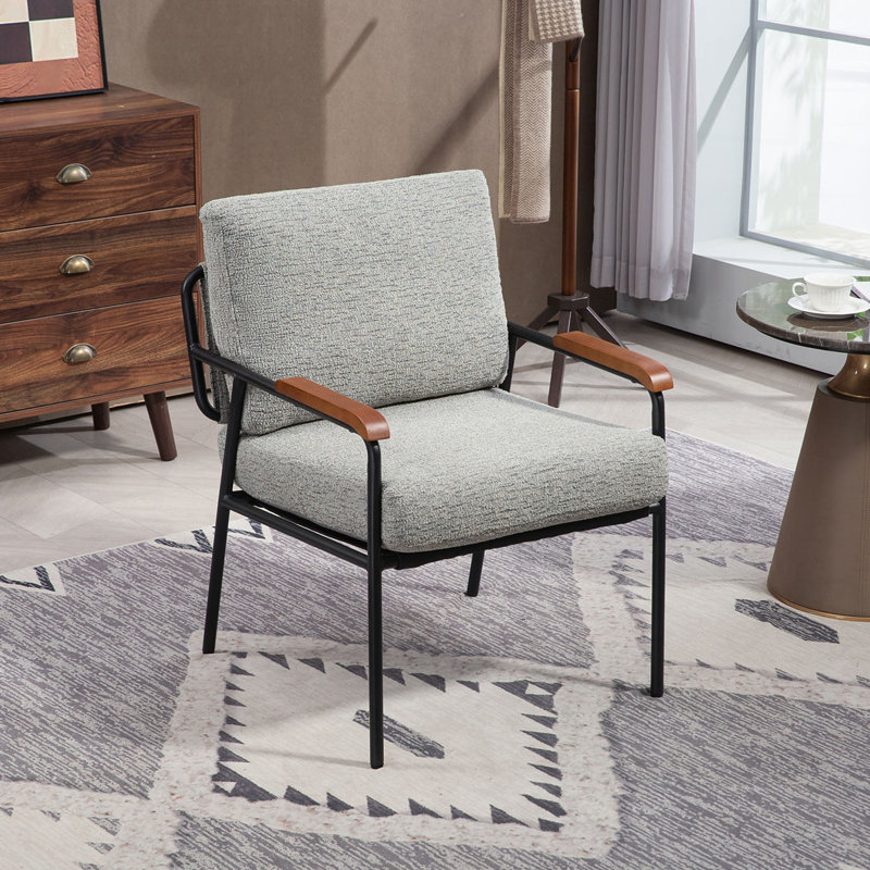 Fauteuil d'appoint rembourré avec structure en métal, Tissu gris