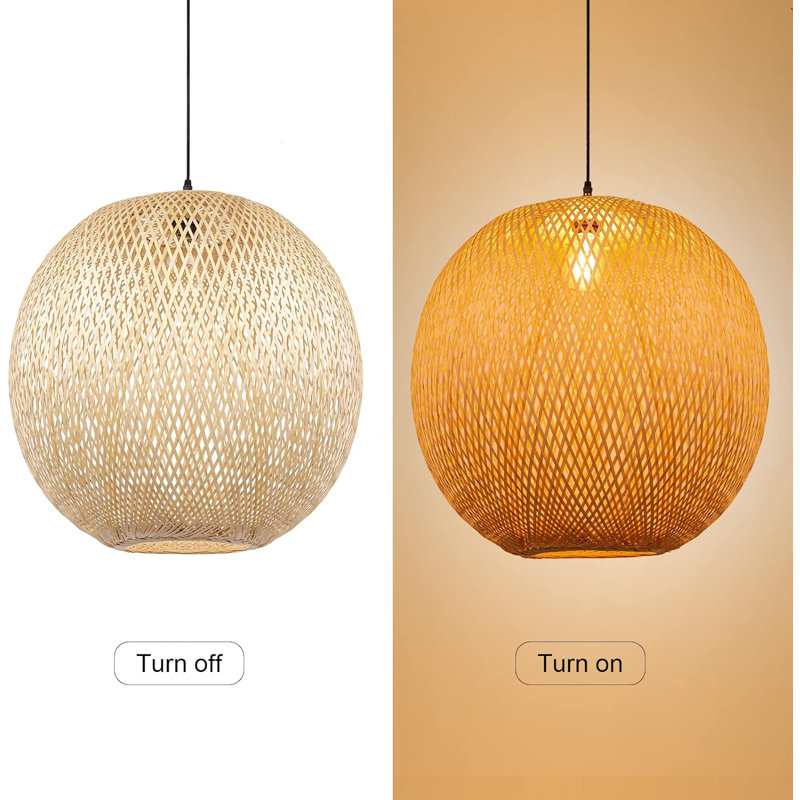 Arturesthome Handwoven Bamboo Pendant Light, 40Cm Rattan Boho Chandelier Hanging Lamp For Kitchen Island