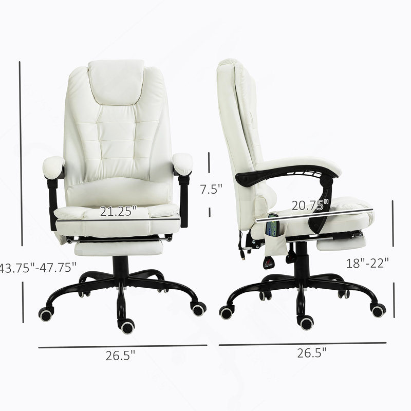 Fauteuil de bureau vibrant à 7 points Vinsetto, haut dossier, blanc, Blanc