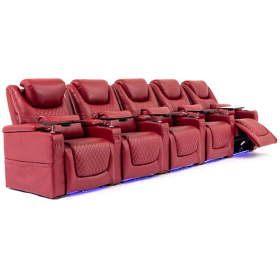 Sièges Vung, fauteuils de cinéma inclinables, chaises de cinéma avec éclairage ambiant 7 couleurs, coussin lombaire, poche latérale, table-plateau, inclinaison électrique (rouge, rangée de 5)