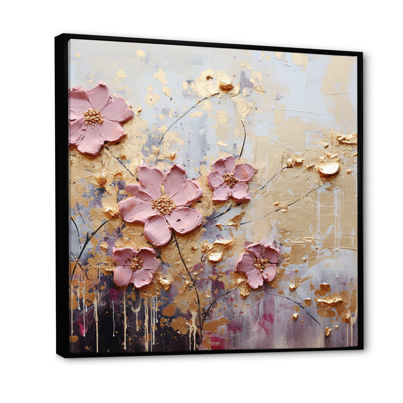 Fleurs de cerisier minimalistes - fleurs d'art cerisier en fleurs, H 16 po x l 16 po, Cadre flottant noir