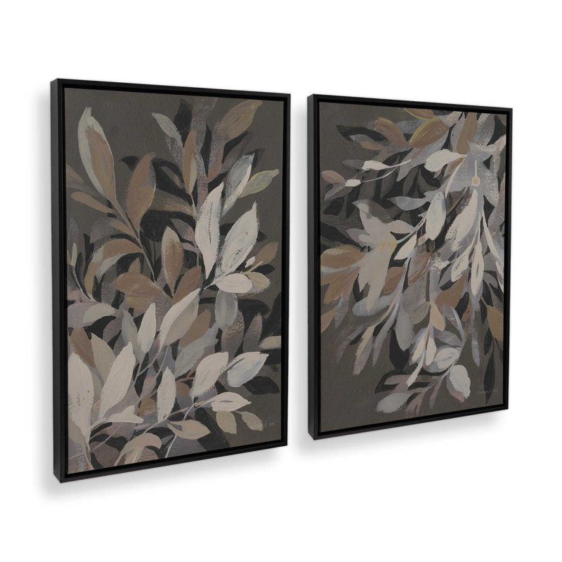 «Midnight Petal Dance», ensemble de 2 impressions sur toile, Impression encadrée sans passe-partout, Noir satiné