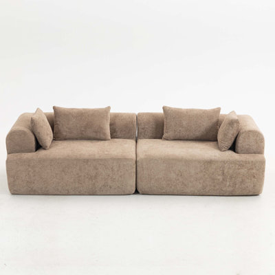 Full-Foam Modular Sofa, 96" Bouclé 2-Piece Sectional With Rounded Arms, Cloud-Like Comfort