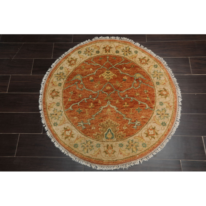 Tapis orange brûlé en laine noué à la main 3 pi 1 po x 3 pi 1 po Agra