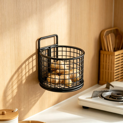 Festival wooden serving trays Kitchen Storage Rack Wall-mounted No-drill Ginger And Garlic Storage Basket Household Spice Jar Organizer