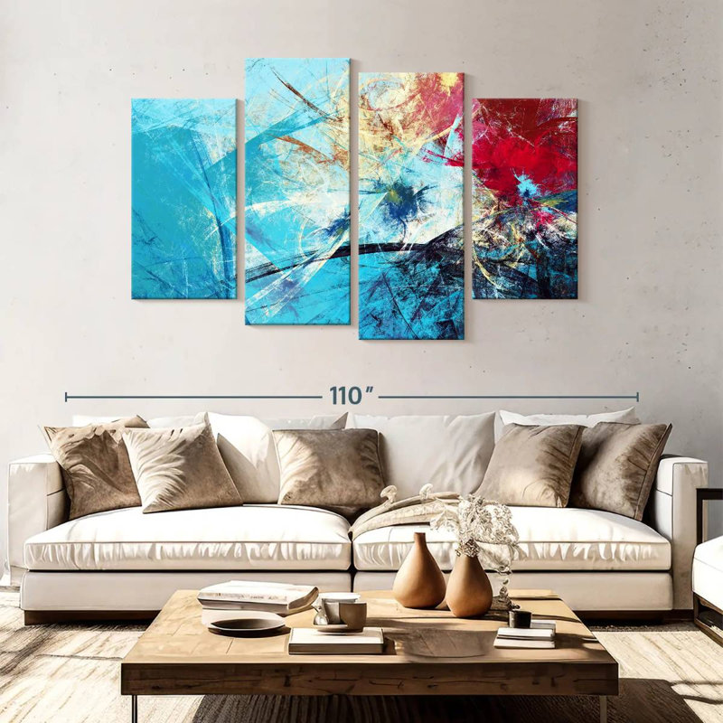 Avery - abstrait rouge et bleu, H 54 po x l 84 po