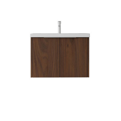 Meuble-lavabo flottant 24 po avec lavabo, porte à fermeture en douceur, évier en céramique, contreplaqué, brun