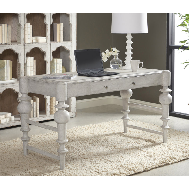 Dove Gray Farmhouse Wood Writing Desk with Drawer
