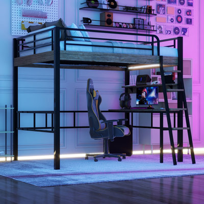 Loft Bed with LED and Built-in Desk