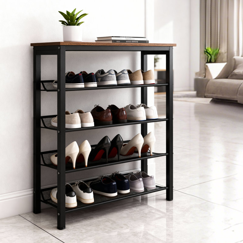 Shoe Rack, 5 Tier Shoe Storage Organizer With 4 Mesh Shelves And Top Panel, Holds 16-20 Pairs Of Shoes, For Entryway And Closet, Industrial, Rustic Brown