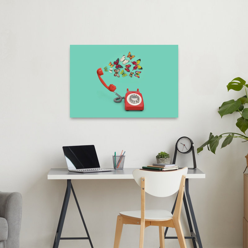 Papillon rouge, papillons rétro, art mural rétro, 24" H x 36" W