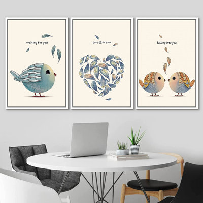 Animaux, ensemble d'art mural encadré romantique, ensemble d'oiseaux bleus et bruns, animaux, faune, illustrations, art moderne, rustique, pastel coloré pour le salon, la chambre à coucher, le bureau