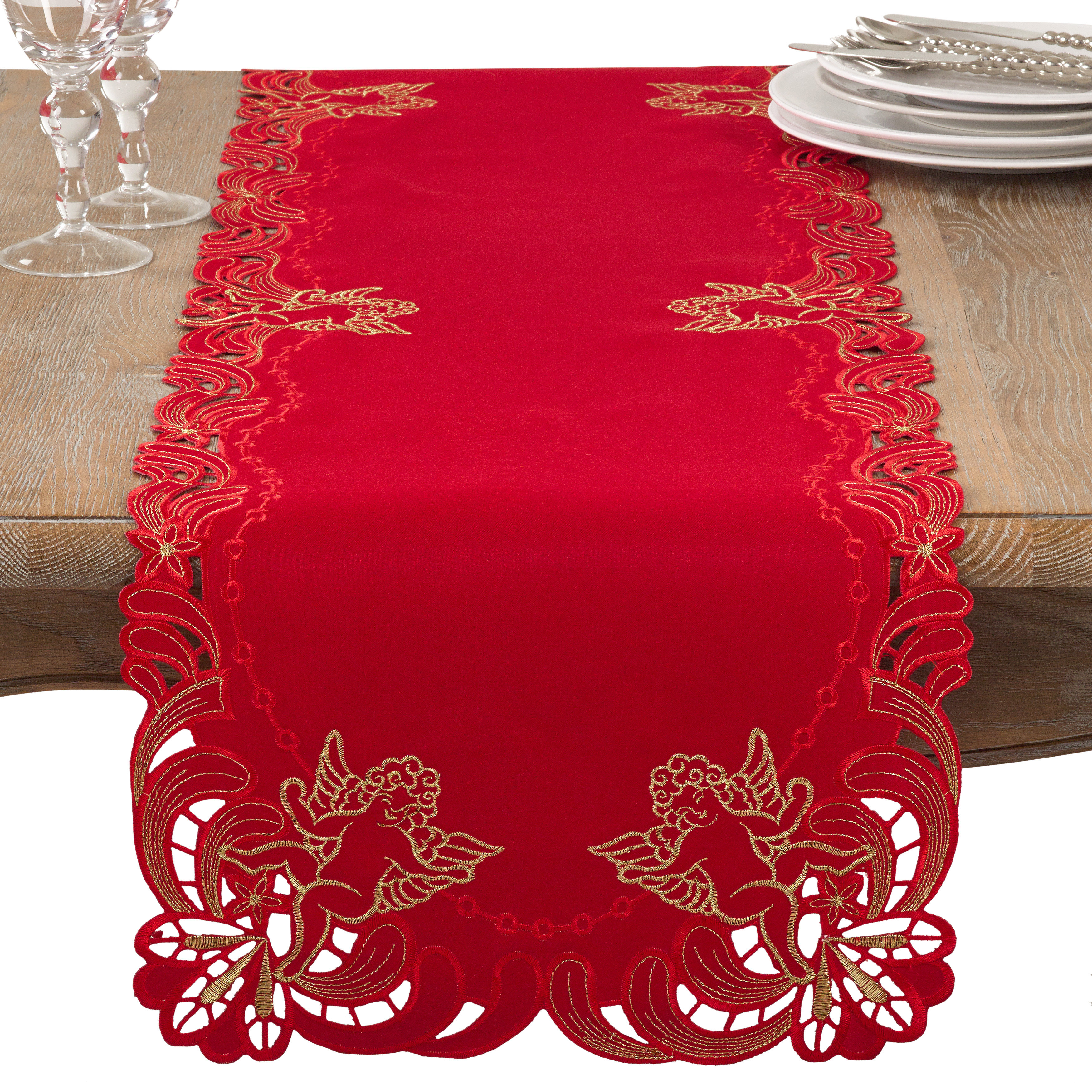 The Holiday Aisle® Embroidered Angel Cherub Holiday Table Runner ...
