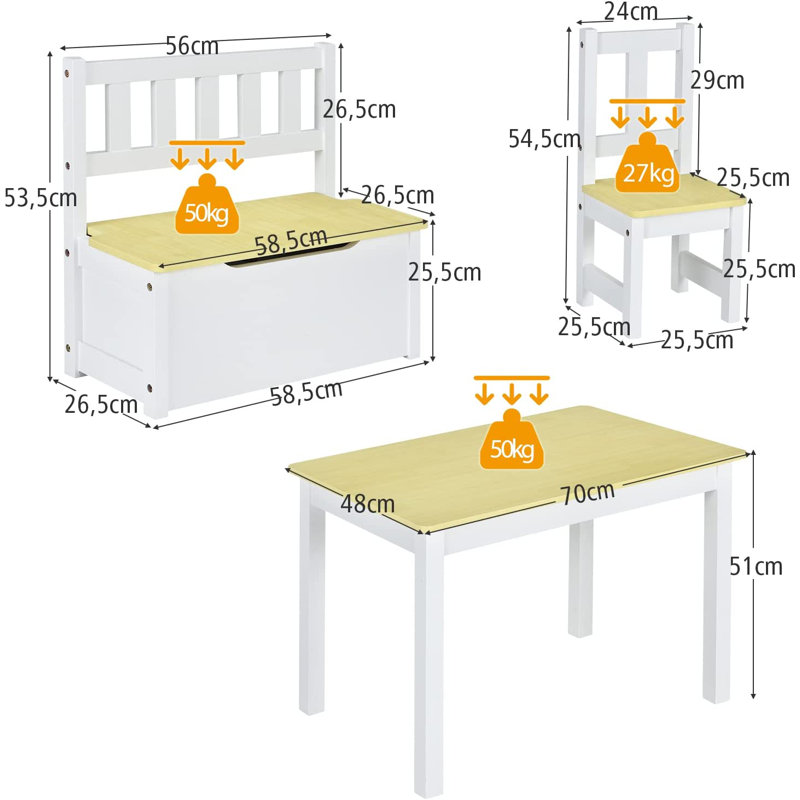 Dunstable Kids 4 Piece Rectangular Play Or Activity Table and Chair Set, Yellow
