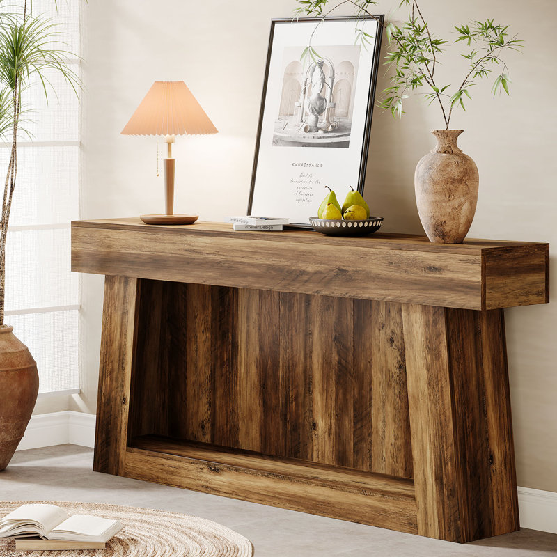 63-Inch Rustic Brown Wooden Console Table with Storage