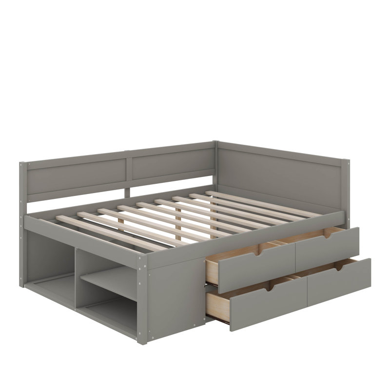 Full Size Daybed With Drawers And Shelves, Gray