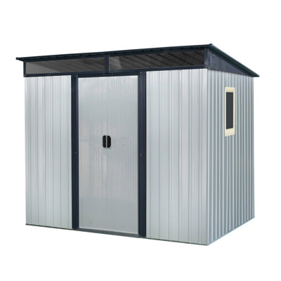 8 Ft X 6 Ft Outdoor Metal Storage Shed With Window And Transparent Plate For Garden, Lawn