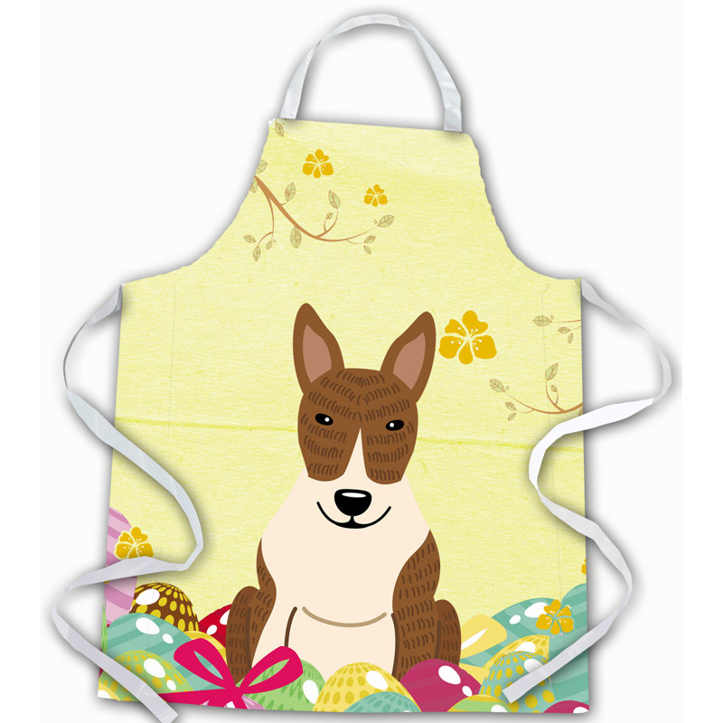Easter No Pattern Bib Apron, Yellow/Brindle, Bull Terrier Brindle