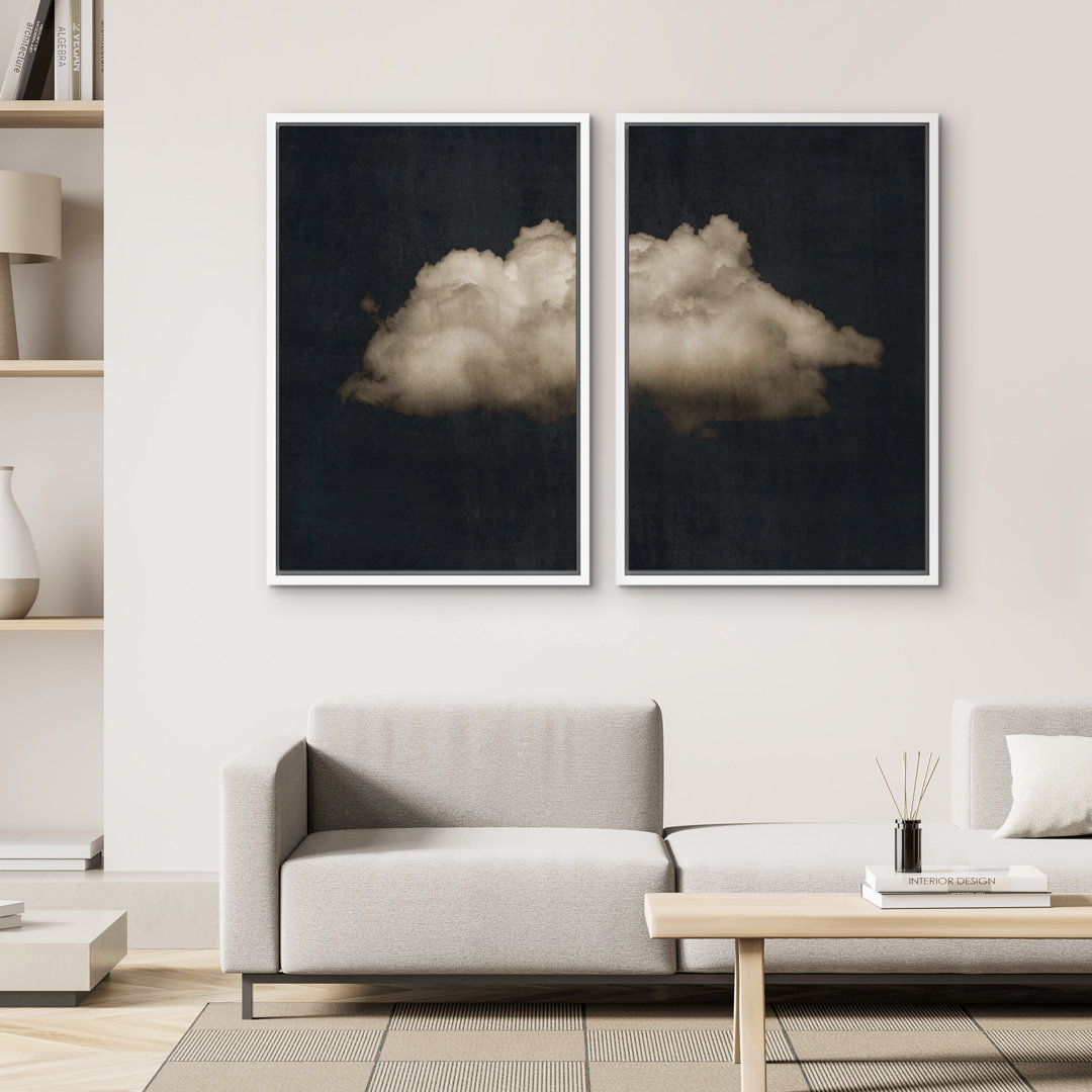 Clouds " Black Moody Pastel Clouds Abstract Modern Minimalist Neutral Wall Decor Artwork " 2 - Pieces wall26 Frame 