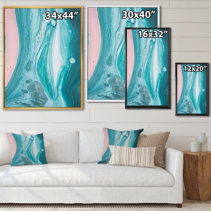 Marbre luxueux turquoise fluide Art III - décoration murale moderne sur toile, H 20 po x l 12 po x P 1 po