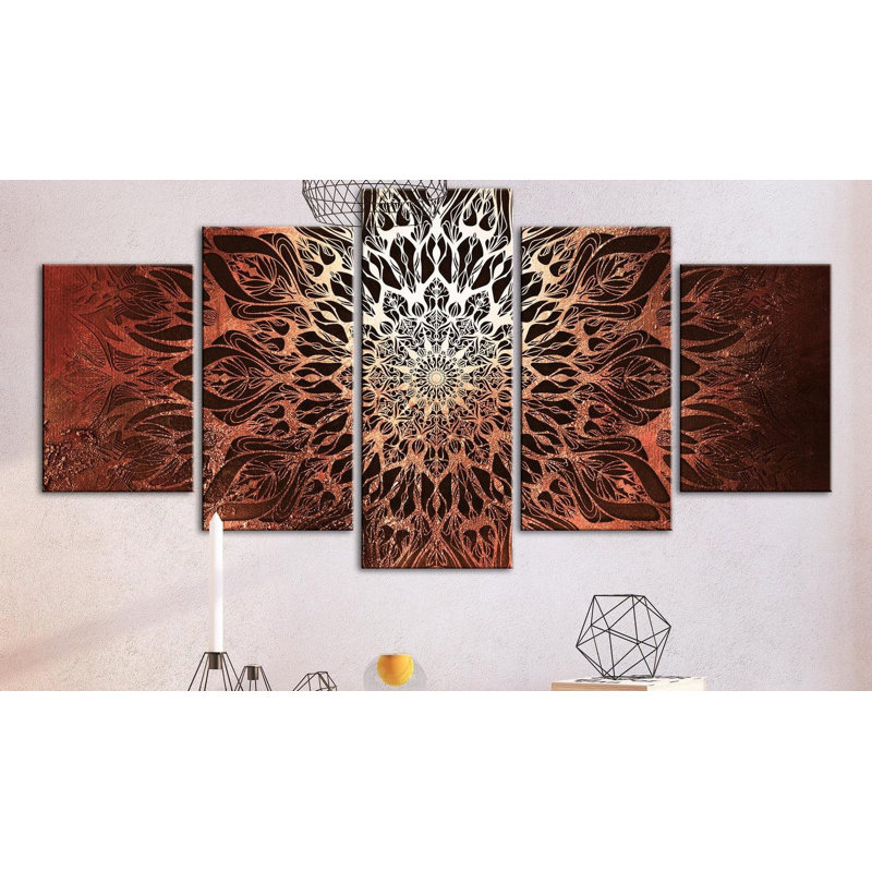 Hypnose brune large - ensemble de 5 impressions sur toile tendue, H 20 po x l 40 po x P 1 po, Orange