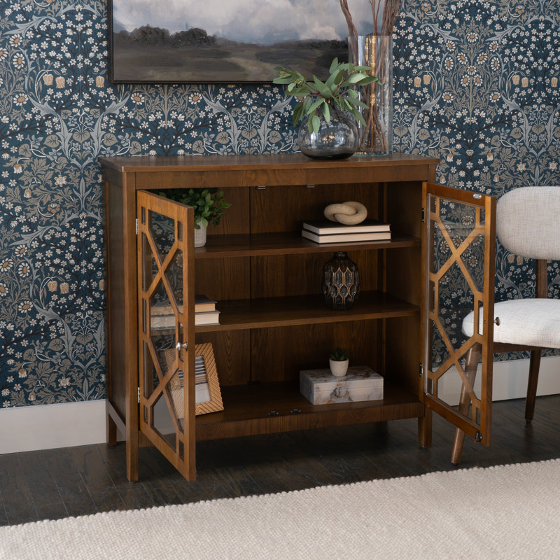 Fiama 38" Three Shelf Accent Cabinet with Two Glass Doors, Brown