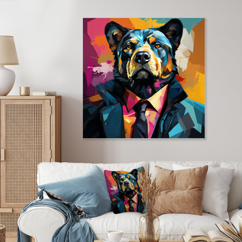Portrait d'un ours en costume, H 16 po x l 16 po