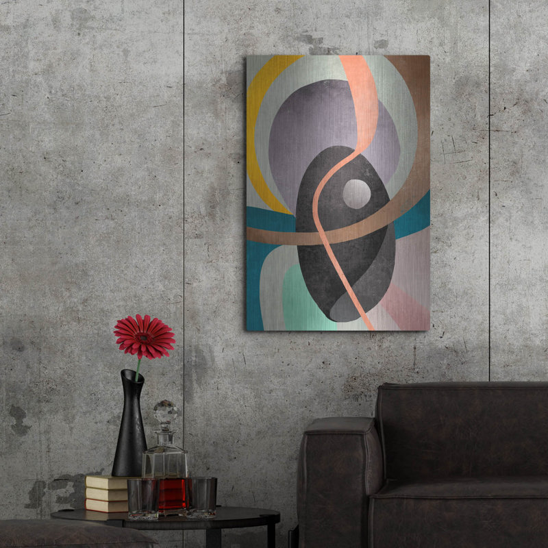 «Gray Circle Around Lines» par Svetlana Aleynikova, art mural en métal, H 36 po x l 24 po