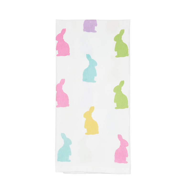 Serviette Bunny Hop, Lapin rose / vert / blanc