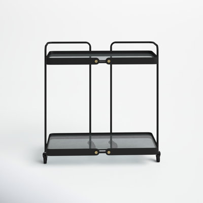 Metal, 27"h 2-layered Bar Cart with Smokey Glass, Bl 27.0"H - 27.0" x 13.0" x 27.0"