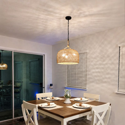 Beatric 3-Light Hand-Woven Rattan Dome Pendant