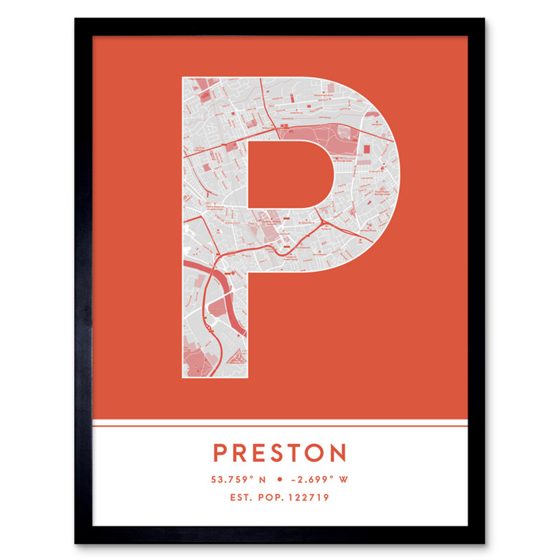 Preston England United Kingdom City Map Orange - Single Picture Frame Typography