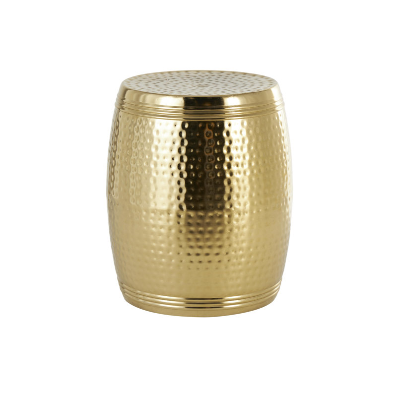 Beardall Aluminum Drum Shaped Accent Table with Hammered Design, Silver, 19" H x 14" W x 14" D