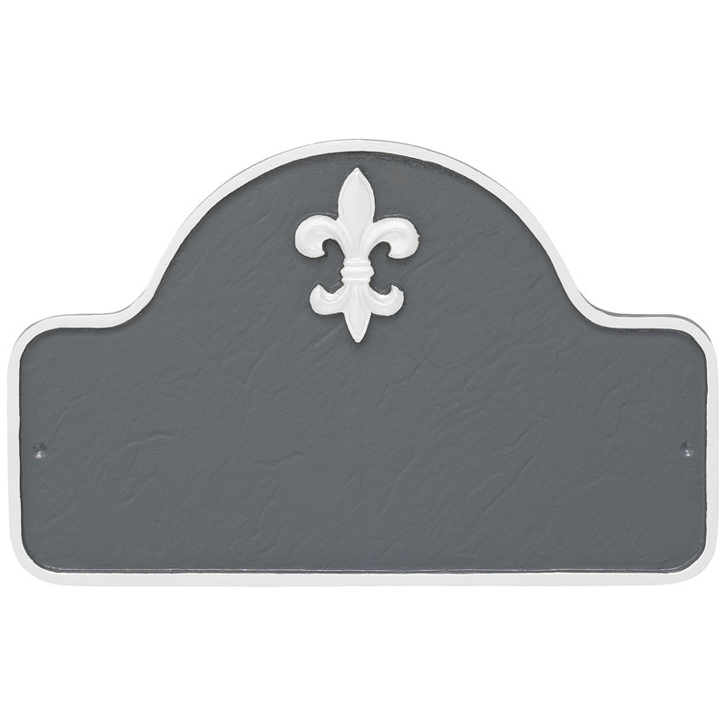 Plaque d’adresse murale sur 1 ligne fleur de lis, Gris/blanc