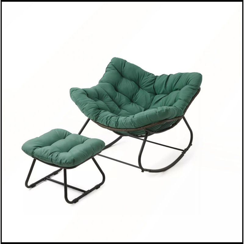 Light Green Egg Rocking Chair with Ottoman, All-Weather Wicker and Plush Cushions for Ultimate Relaxation, Green