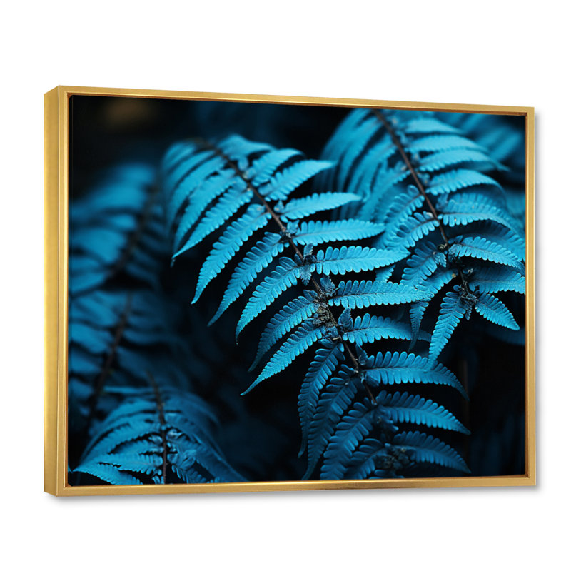 Ferns Turquoise Whimsy I - imprimé, H 34 po x l 44 po x P 1,5 po, Cadre flottant doré